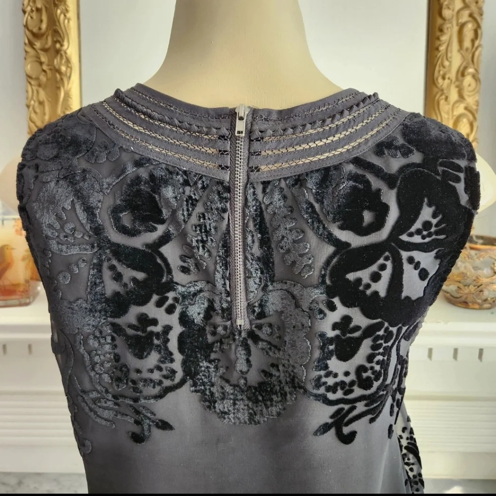 Anthropologie Meadow Rue Black Velvet Burnout Top Whimsigoth Witchy Size Small